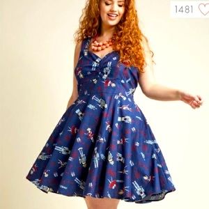 EUC ModCloth Nutcracker Christmas Dress, 3X A-line, pockets, sweetheart neckline